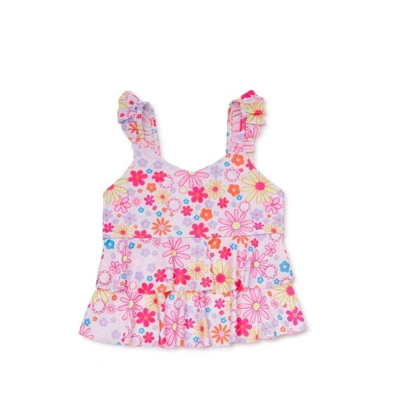 NWT Girls Floral Ruffle Tankini Swim Top – Size Large 10/12 - UPF 50+ - Picture 1 of 3